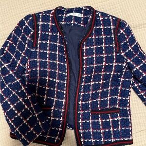 Mango Blue and Red Checkered Blazer